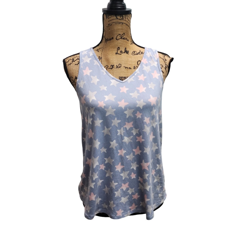 Kensie Star Print Tank Top Womens Size S Sleeveless Casual Blue Pink